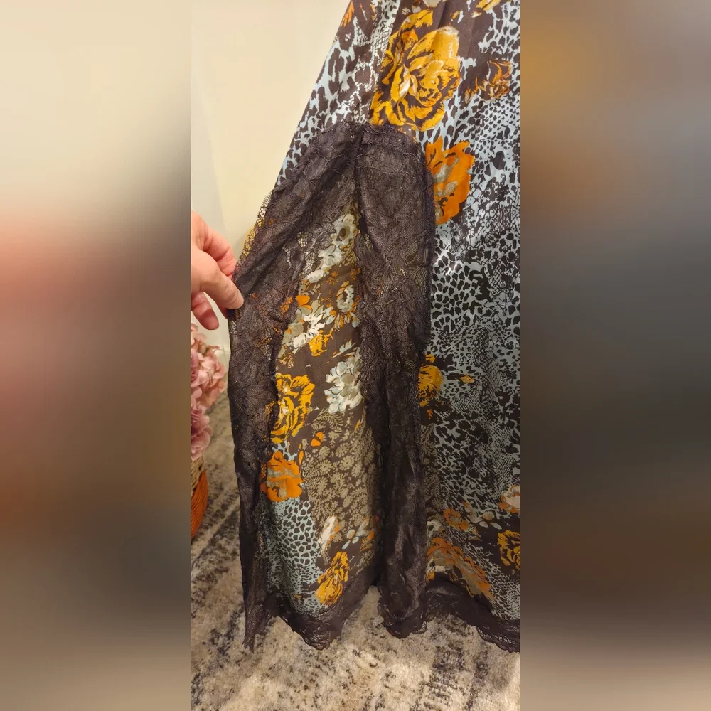 Free People Slip  Brown Dress with Floral Accents, Size M. - Picture 8 of 15